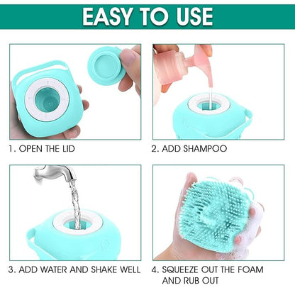 Dog Brush With Soft Silicone Bristle for Dog Bath Cat Bath, Pet grooming Bath Massage Brush with soap Shampoo Dispenser| Long -Short hair Dog washing brush,Cat Shower.