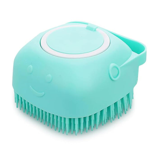 Dog Brush With Soft Silicone Bristle for Dog Bath Cat Bath, Pet grooming Bath Massage Brush with soap Shampoo Dispenser| Long -Short hair Dog washing brush,Cat Shower.