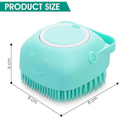 Dog Brush With Soft Silicone Bristle for Dog Bath Cat Bath, Pet grooming Bath Massage Brush with soap Shampoo Dispenser| Long -Short hair Dog washing brush,Cat Shower.