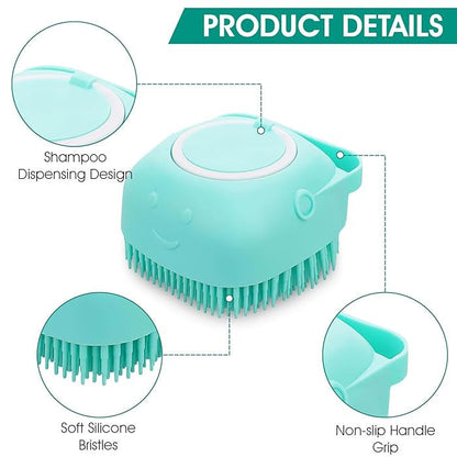 Dog Brush With Soft Silicone Bristle for Dog Bath Cat Bath, Pet grooming Bath Massage Brush with soap Shampoo Dispenser| Long -Short hair Dog washing brush,Cat Shower.